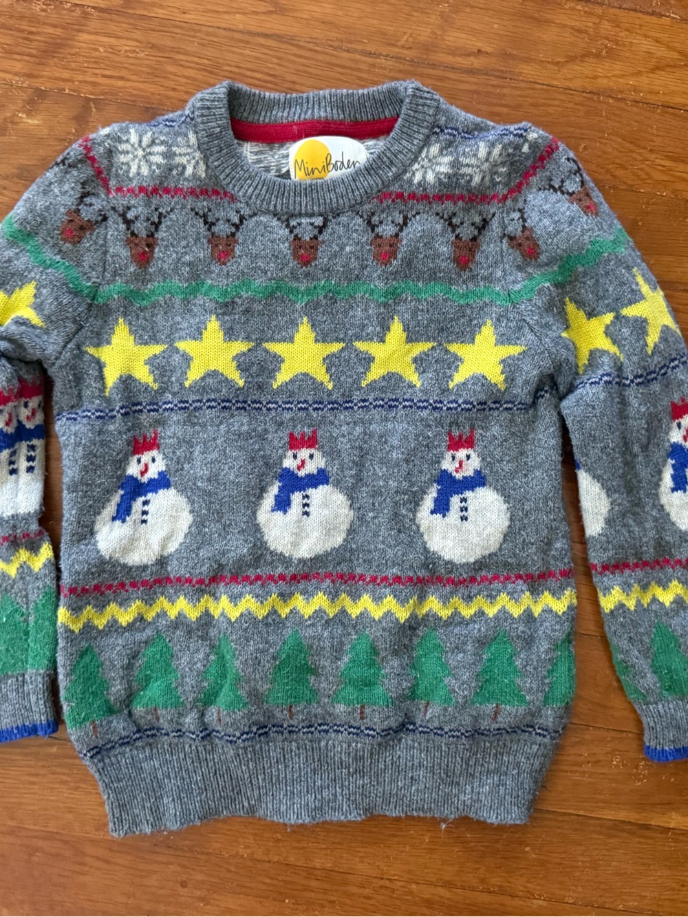 Mini Boden Gray Holiday Snowman & Star Crewneck Sweater